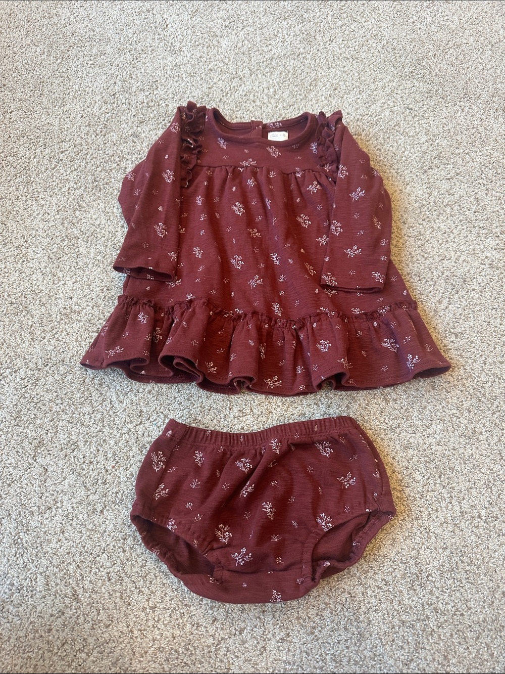 Elite H Burgundy Floral Tunic Dress with Matching Bloomers 9-12 months